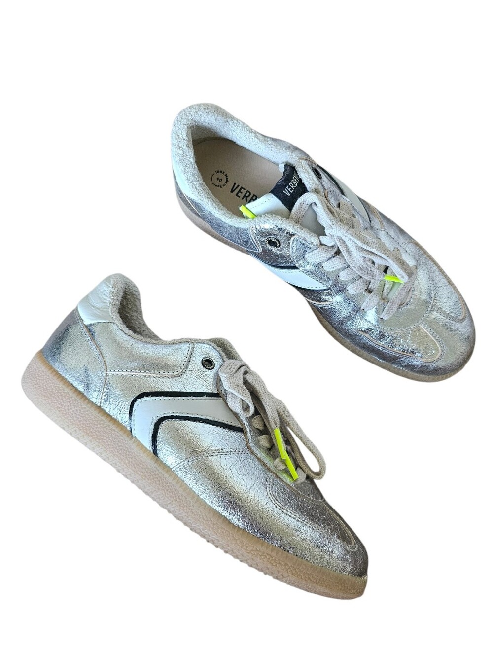 Verbenas Sora Breck Silver Metallic Sneakers Women’s 40 Leather Made In Spain